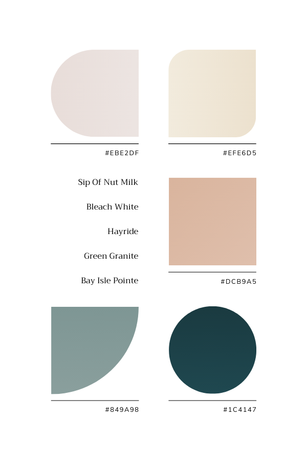 Palette de couleurs sourdes beiges et vertes, inspirée par l'automne