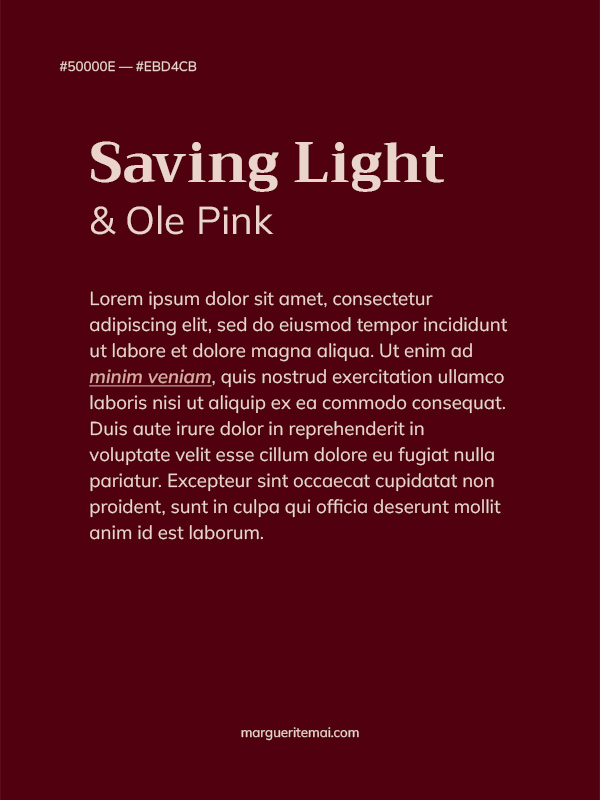 Couleurs bordeaux et rose pour le design d'un site web