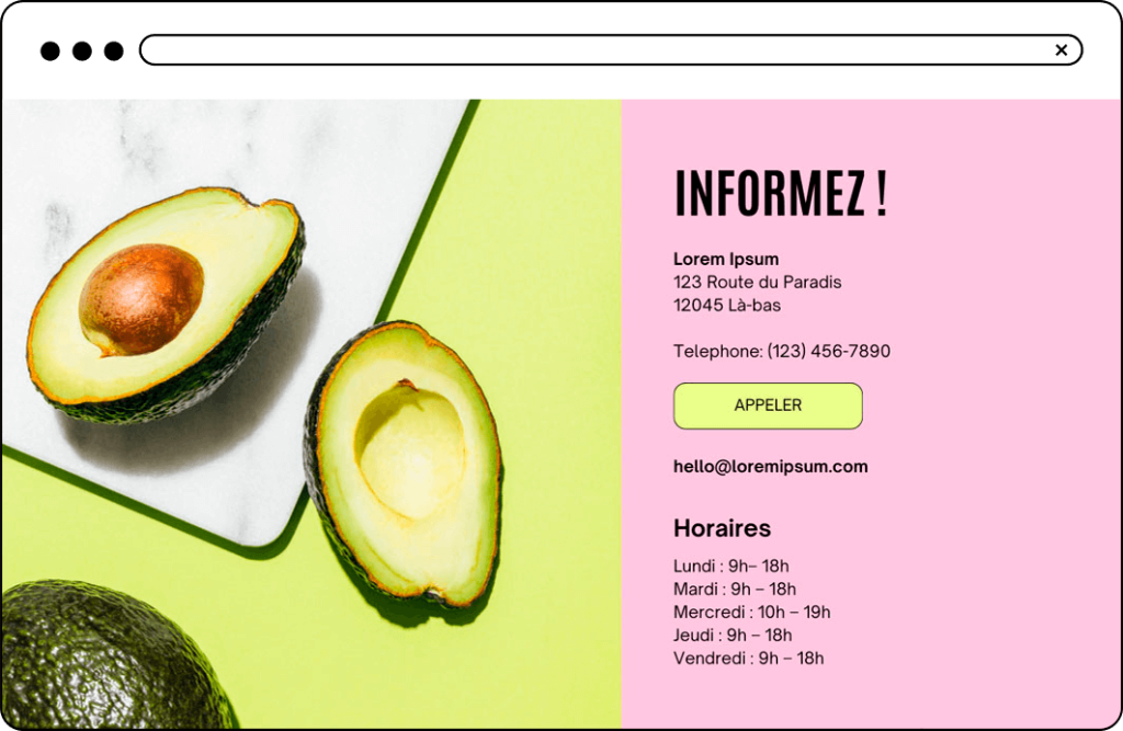 Section Contact d'une page page d'accueil de site internet
