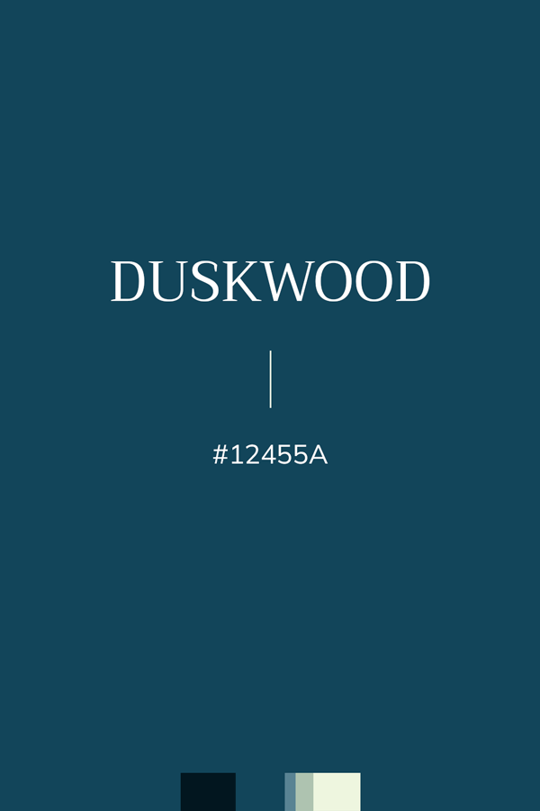 couleur bleu canard "Duskwood", Hexa #12455A