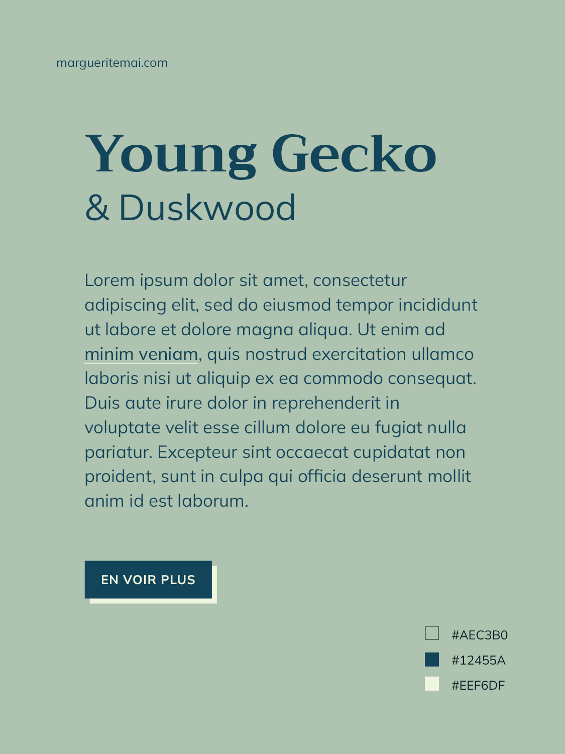 couleurs vert #AEC3B0 et bleu canard #12455A pour le design d'un site web