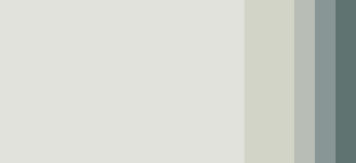 Une palette de couleurs gris-vert pastel, gris-vert Kaki pâle, gris-vert cendré, gris bleu-vert pâle, vert forêt foncé.