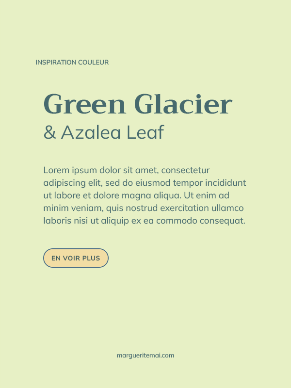 Exemple de combinaison de couleurs pour un site web, texte Vert Sarcelle #476A6E sur fond Vert pâle #E7F0C5