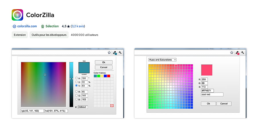 Présentation de l'extension ColorZilla sous Chrome