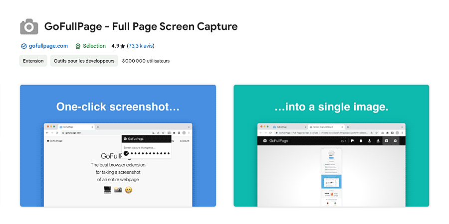 Présentation de l'extension GoFullPage sous Chrome