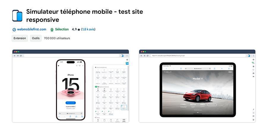 Présentation de l'extension Simulateur Téléphone Mobile sous Chrome