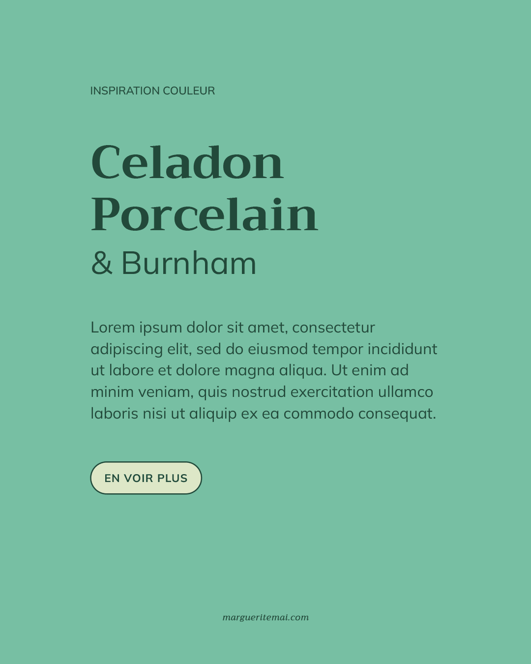 Association de couleurs pour un site web, texte Vert foncé #22493A sur fond Vert Menthe Intense #77BFA3