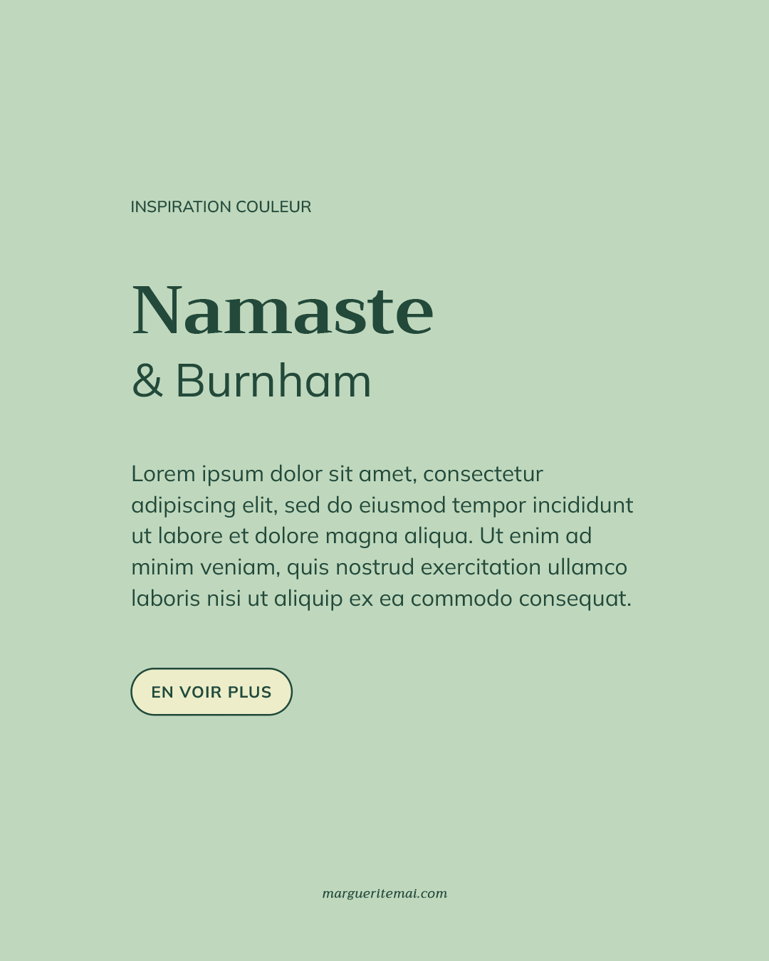 Association de couleurs pour un site web, texte Vert foncé #22493A sur fond Vert Sauge #BFD8BD