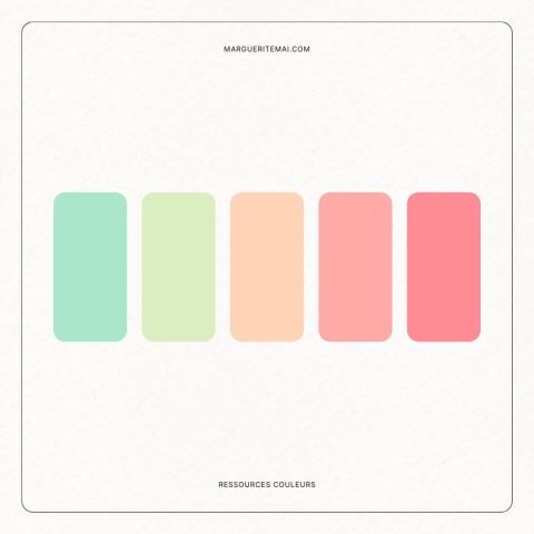 Couverture de la Palette Couleurs Inspiration 017, couleurs Vert d’eau, Vert pistache, Beige Chamois, Rose Corail et Rose Saumon