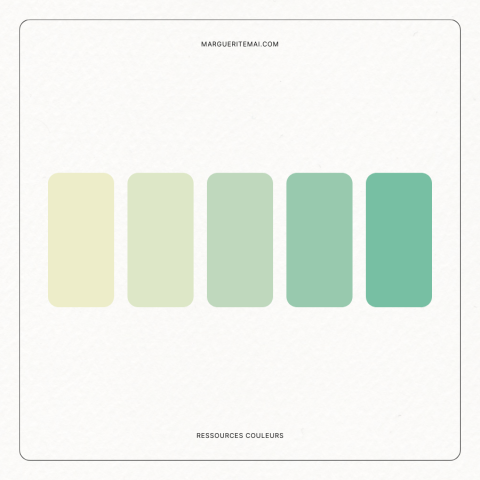 Couverture de la Palette Couleurs Inspiration 017, couleurs Beige, Vert Tilleul,Vert Sauge, Vert menthe clair et Vert Menthe Intense.