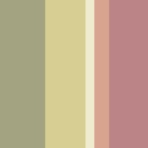 Palette de couleurs Kaki, Jaune Or, Beige pâle, Terracotta clair, Vieux Rose.